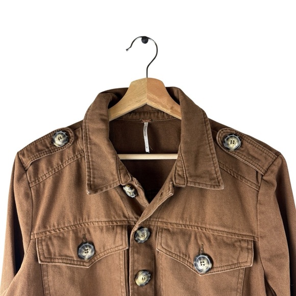 Free People brown Slouchy Denim Canvas crop jacket - Picture 6 of 10